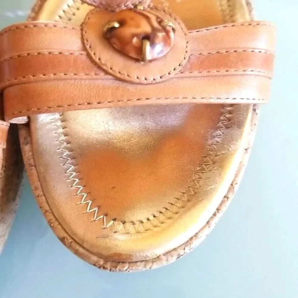 ANTONIO MELANI Jisile Y2K Leather Stone Wedges Coquette Girl Boho Chic Sz 10